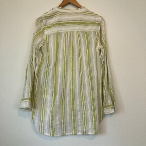 SOFT SURROUNDINGS Elisha Tunic Green White Striped Blue Beaded 100% Cotton Small - Picture 7 of 7